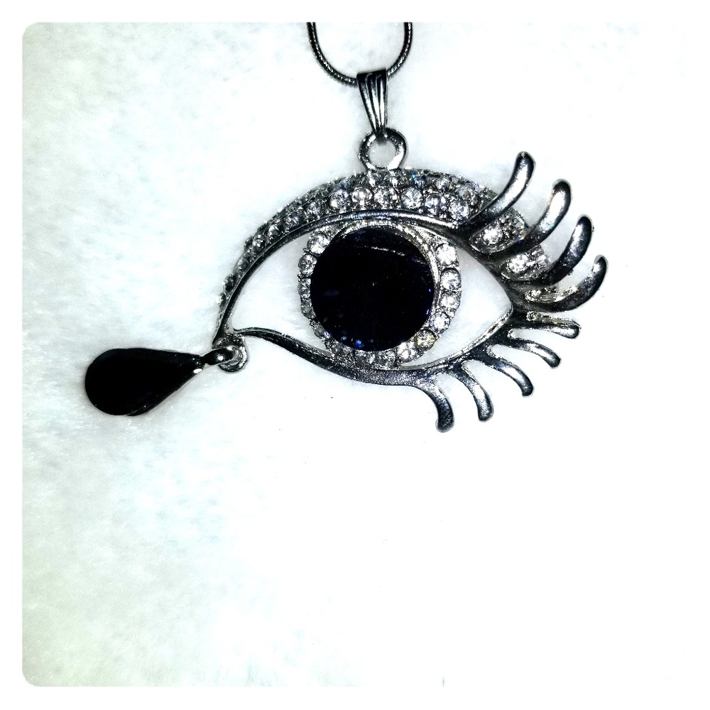 NWT Silver Sapphire CZ Eye Necklace Charm